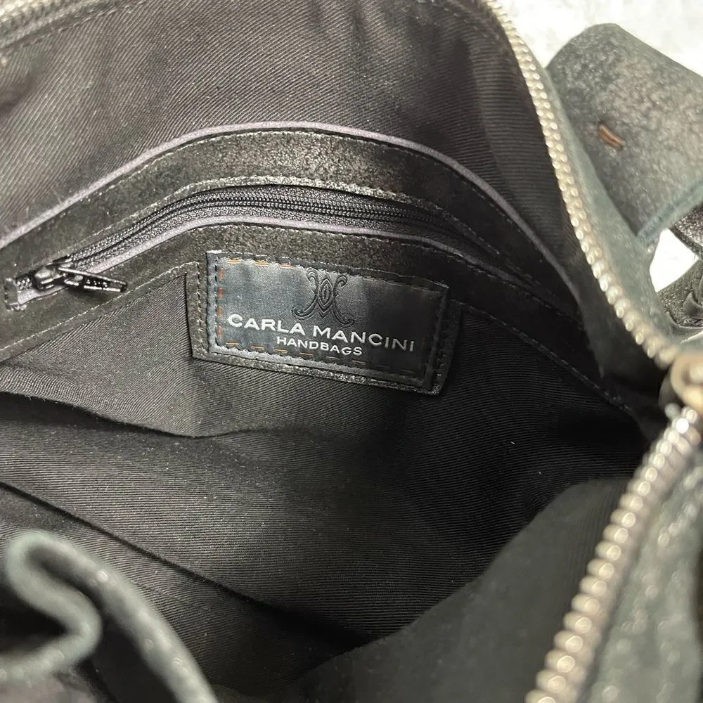Carla Mancini black metallic silver Medium Satchel bag silver tone hardwares